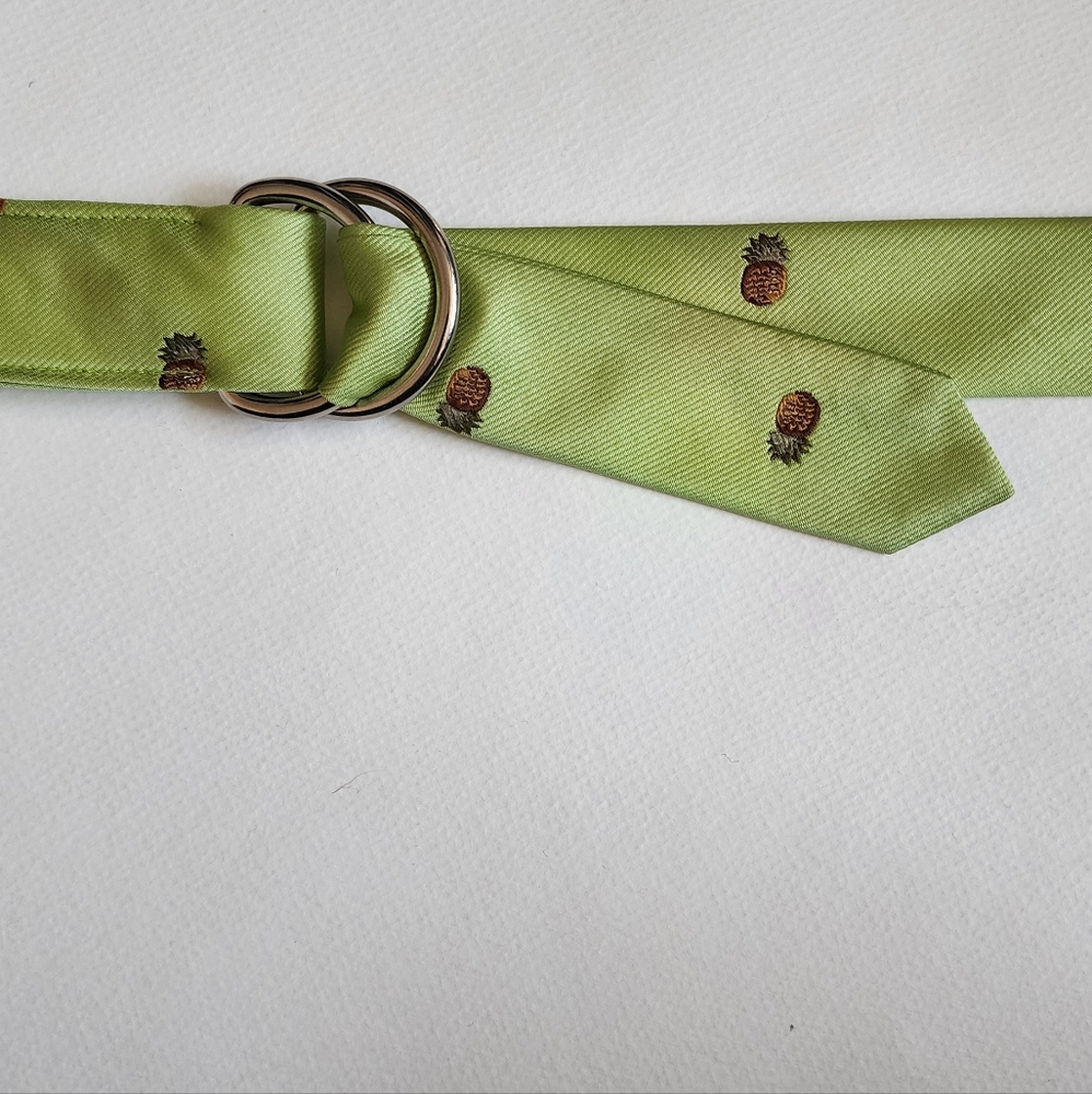 J Crew Green Fabric Pineapple Patterned Belt, Small